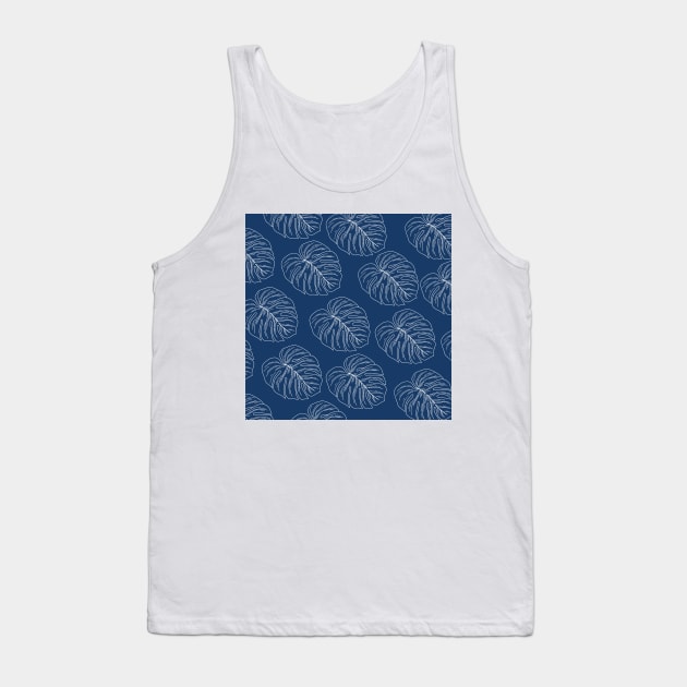 monstera tropical plant hawaii aloha print dark blue navy and white Tank Top by maplunk